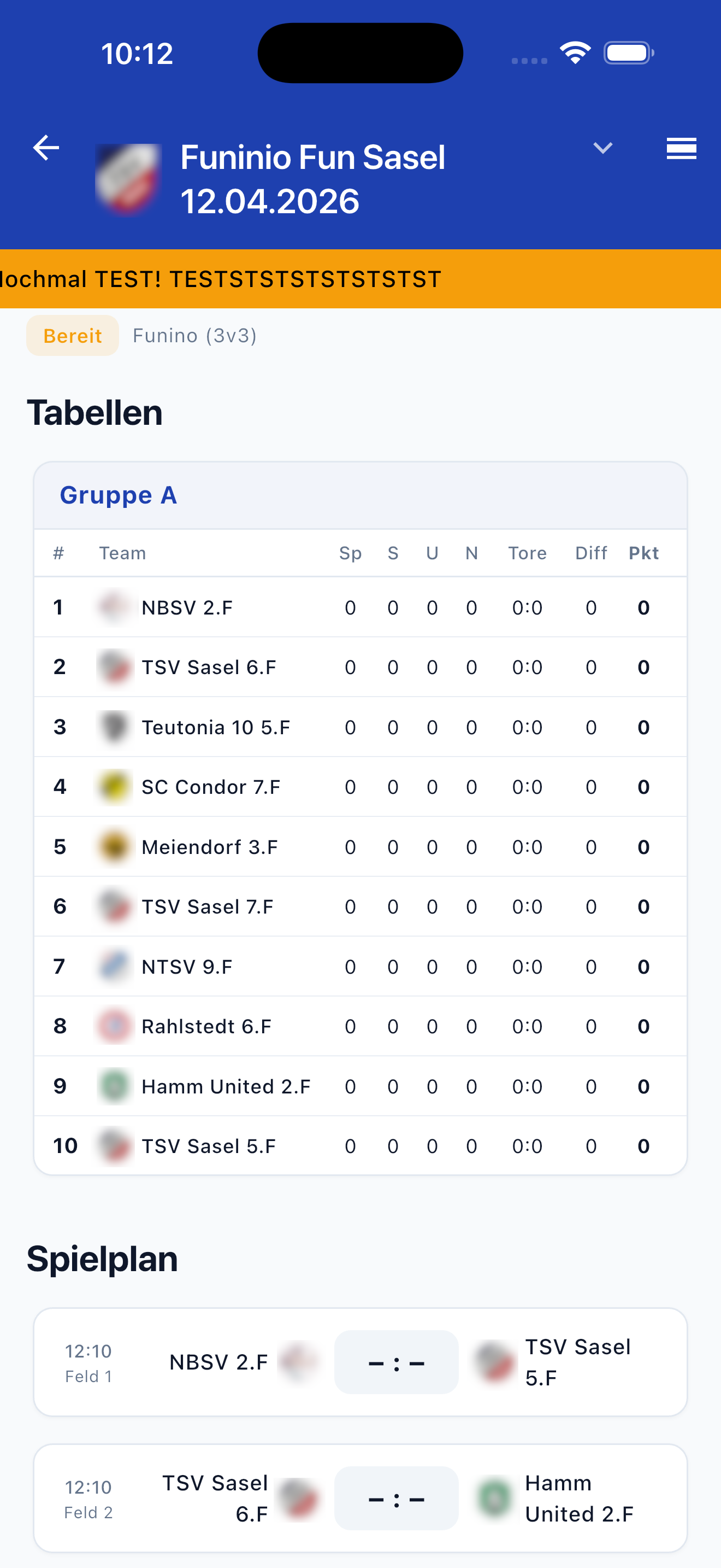 Spielplan Übersicht